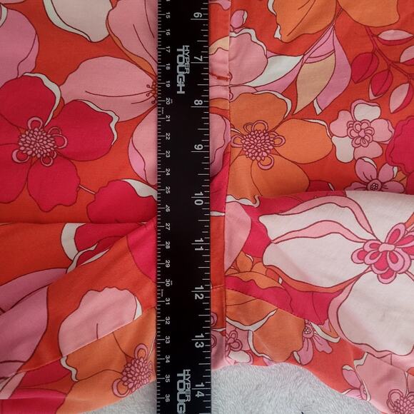 Talbots Sz 18‎ Red Orange Floral Tossed Flowers Perfect Crop Pants Stretchy - Picture 9 of 10